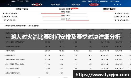 湖人对火箭比赛时间安排及赛季对决详细分析